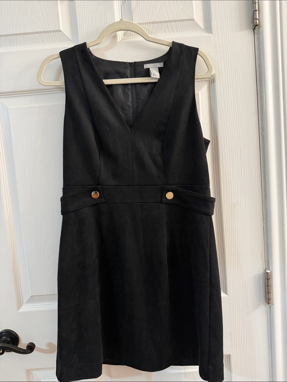H&M Black Sleeveless V-Neck Mini Dress with Gold Buttons